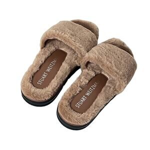 Stuart Weitzman Plush Taupe Slide Slippers